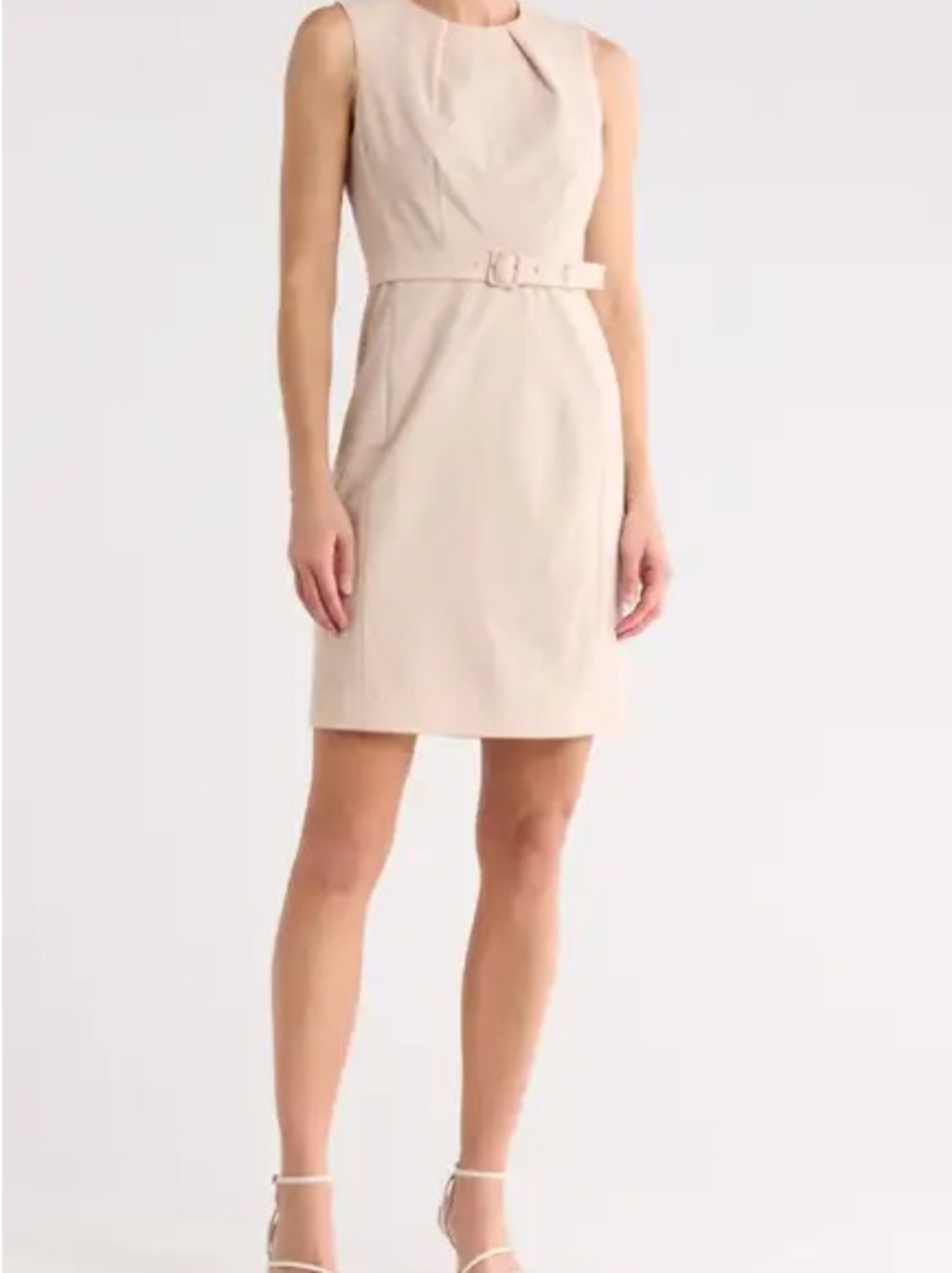 Pleat Neck Virgin Wool Blend Dress